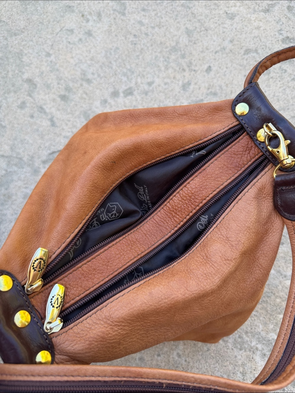 Valentina Cognac Tan & Brown Leather Two Tone Backpack Purse - Picture 5 of 12